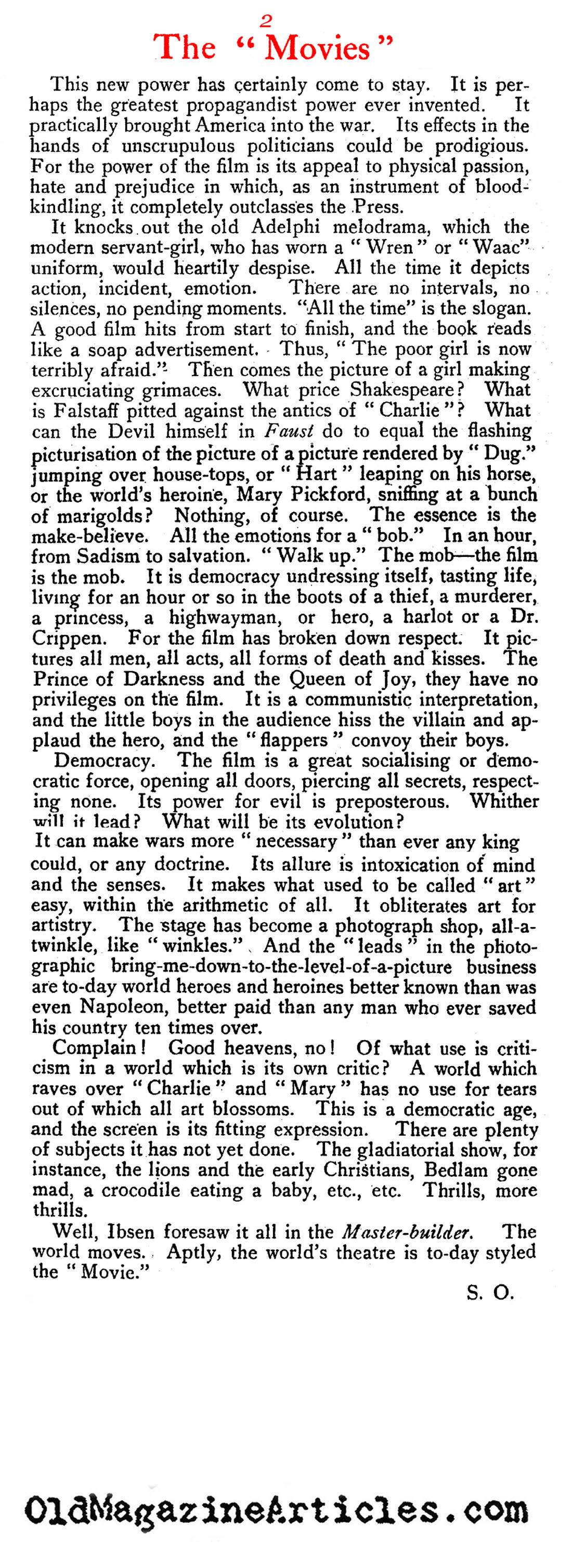 More Nasty Criticism About Silent Films (English Review, 1922)